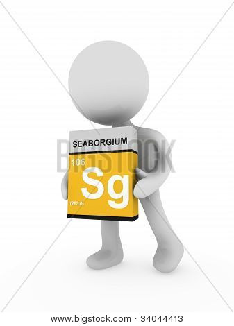 3D Mann tragen eine Seaborgium-box
