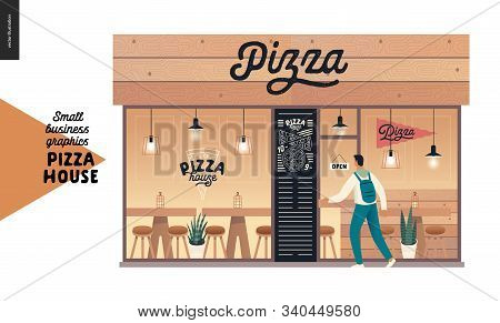 Pizza House - Small Business Graphics - Restaurant Facade. Modern Flat Vector Concept Illustrations 