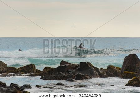 Midigama, Sri Lanka : 2019 Nov 18 :  People Surfing The Beach Whit Golden Sand In Midigama, Sri Lank