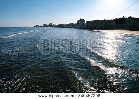 Sunny Day In January With Sun Shining Over The Sea In Larnaca