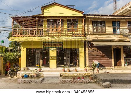 Sauraha, Nepal - November 09, 2019: Fair Trade Shop In Main Street Sauraha, Nepal