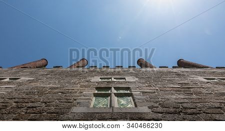 Guimaraes, Portugal - May 10, 2018: Architectural Detail Of The Palace Of The Dukes Of Braganza Next