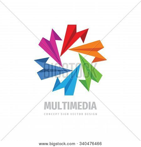 Multimedia Business Concept Logo Design. Social Media Network Creatve Logo Sign. Abstract Shapes In 