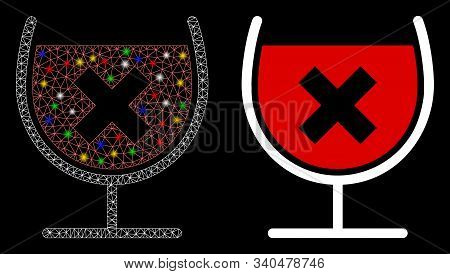 Bright Mesh Stop Drink Wine Icon With Glare Effect. Abstract Illuminated Model Of Stop Drink Wine. S