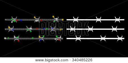 Glossy Mesh Barbwire Fence Icon With Glow Effect. Abstract Illuminated Model Of Barbwire Fence. Shin