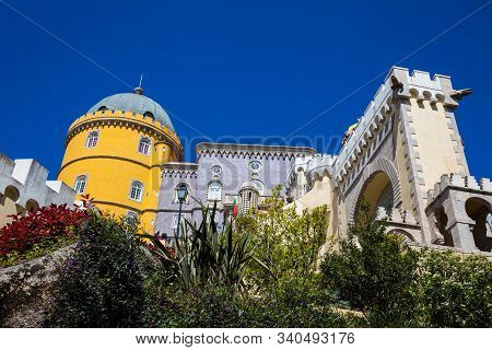 Sintra, Portugal - May, 2018: The Pena Palace A Romanticist Castle Located In Sao Pedro De Penaferri