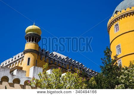 Sintra, Portugal - May, 2018: The Pena Palace A Romanticist Castle Located In Sao Pedro De Penaferri