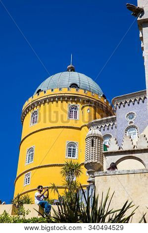 Sintra, Portugal - May, 2018: The Pena Palace A Romanticist Castle Located In Sao Pedro De Penaferri