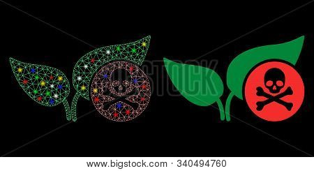 Flare Mesh Herbicide Icon With Glare Effect. Abstract Illuminated Model Of Herbicide. Shiny Wire Fra