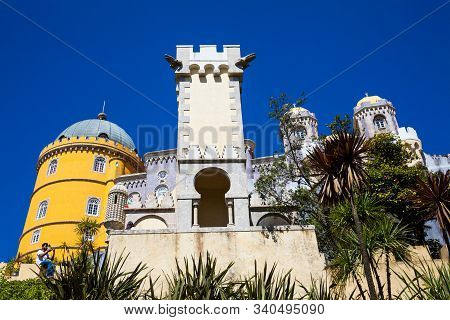 Sintra, Portugal - May, 2018: The Pena Palace A Romanticist Castle Located In Sao Pedro De Penaferri