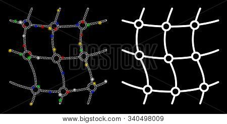 Glossy Mesh Net Icon With Glare Effect. Abstract Illuminated Model Of Mesh Net. Shiny Wire Carcass P