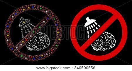 Bright Mesh No Brain Washing Icon With Glitter Effect. Abstract Illuminated Model Of No Brain Washin
