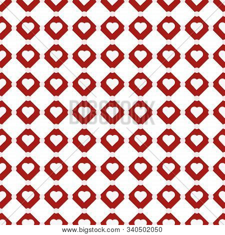 Red Rhombuses Seamless Pattern With White Hearts. Vector Illustration.