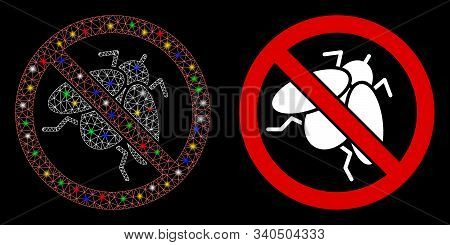 Bright Mesh No Fly Insect Icon With Glare Effect. Abstract Illuminated Model Of No Fly Insect. Shiny