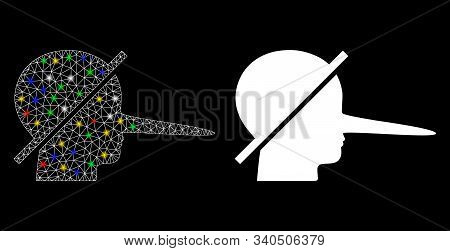 Bright Mesh No Liars Icon With Glare Effect. Abstract Illuminated Model Of No Liars. Shiny Wire Fram