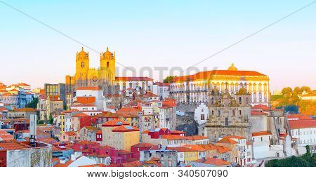Panoramic View Of Ribeira - Porto Old Town . Portugal