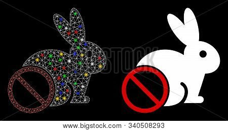 Glowing Mesh No Rabbit Meat Icon With Glare Effect. Abstract Illuminated Model Of No Rabbit Meat. Sh