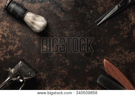 Vintage Barber Tools Dangerous Razor Hairdressing Scissors Old Manual Clipper Comb Shaving Brush.