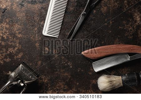 Vintage Barber Tools Dangerous Razor Hairdressing Scissors Old Manual Clipper Comb Shaving Brush.
