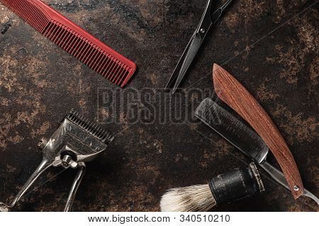 Vintage Barber Tools Dangerous Razor Hairdressing Scissors Old Manual Clipper Comb Shaving Brush.