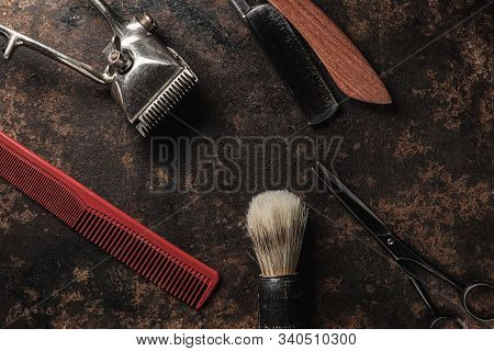 Vintage Barber Tools Dangerous Razor Hairdressing Scissors Old Manual Clipper Comb Shaving Brush.