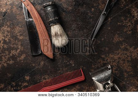 Vintage Barber Tools Dangerous Razor Hairdressing Scissors Old Manual Clipper Comb Shaving Brush.