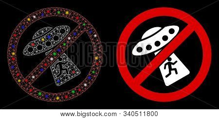 Glowing Mesh No Ufo Abduction Icon With Glare Effect. Abstract Illuminated Model Of No Ufo Abduction