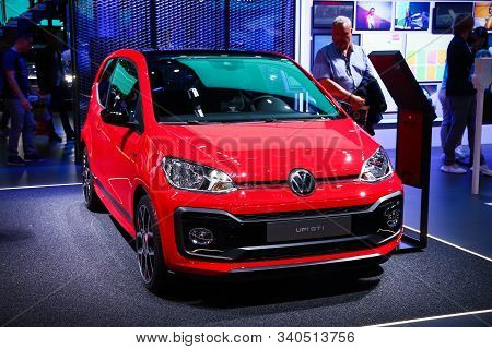 Frankfurt Am Main, Germany - September 17, 2019: Bright Red Supermini Car Volkswagen Up! Gti Present