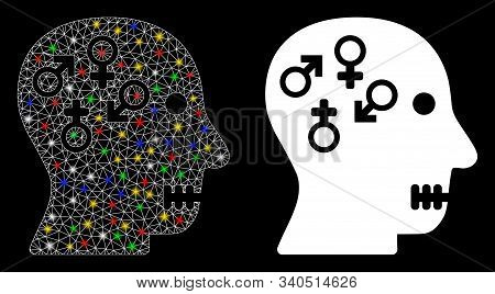 Flare Mesh Psychosexual Disorder Icon With Sparkle Effect. Abstract Illuminated Model Of Psychosexua