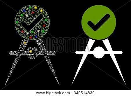 Glowing Mesh Quality Control Icon With Glitter Effect. Abstract Illuminated Model Of Quality Control