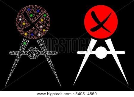 Glossy Mesh Quality Control Failed Icon With Glow Effect. Abstract Illuminated Model Of Quality Cont