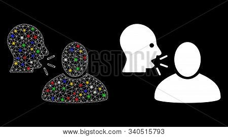 Bright Mesh Rumor Icon With Glare Effect. Abstract Illuminated Model Of Rumor. Shiny Wire Frame Poly