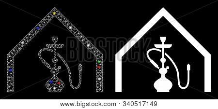 Flare Mesh Shisha Bar Icon With Glare Effect. Abstract Illuminated Model Of Shisha Bar. Shiny Wire C