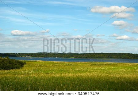 Landscape In Tempelkrog.sjaelland.denmark.blue Sky And Clouds.landscape In Holbaek Municipality Over