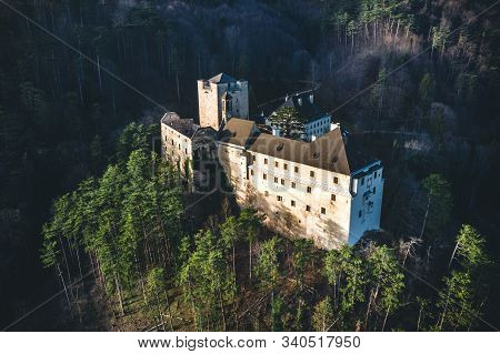 Aerial View Of Stixenstein Castle In Beautiful Evening Light