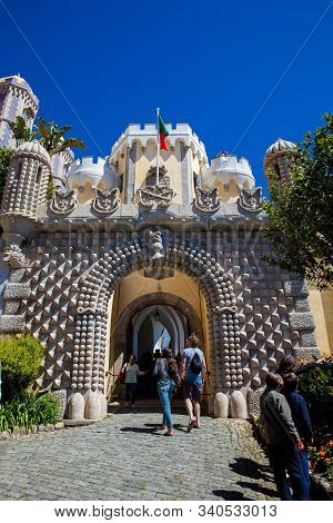Sintra, Portugal - May, 2018: The Pena Palace A Romanticist Castle Located In Sao Pedro De Penaferri