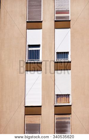 Communist Socialist Architecture. Architectural Detail And Pattern Of Social Residential Of Apartmen