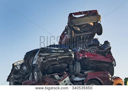 Car Scrap With Old And Damaged Cars