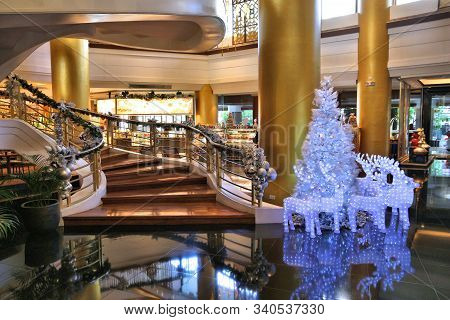 Manila, Philippines - November 28, 2017: Christmas Decorations In Dusit Thani Manila Luxury 5-star H