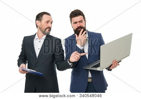 Business Plan. Business Director Or Boss Surfing Internet. Discussing Progress. Colleagues Work Toge