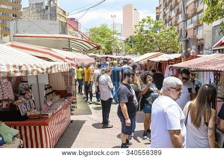 Sao Paulo - Sp, Brazil - November 17, 2019: Local People And Tourists At Feira Oriental Da Liberdade