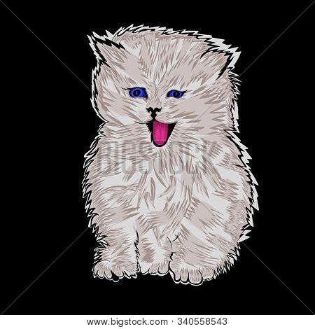 Simple Design Of Illustration Cat Cute On Black Background.