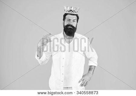 Egoist Selfish Man. Narcissistic Person. Superiority Complex. Bearded Man Wear White. Love Yourself.