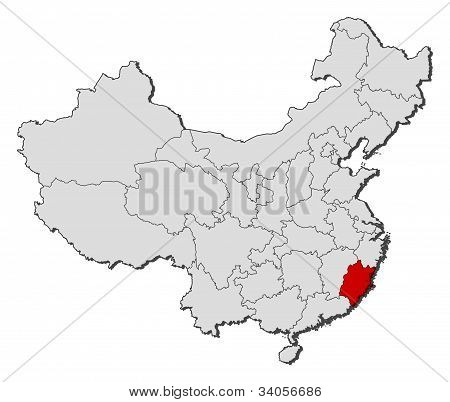 中国、福建省の強調表示の地図