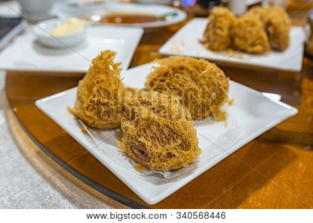 Crispy Deep-fried Taro Dumpling Served In Hong Kong Dimsum Restaurant