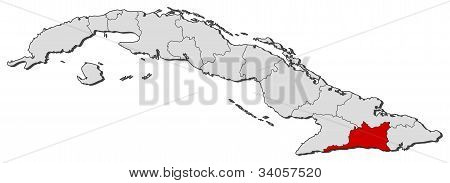 古巴，古巴圣地亚哥突出显示的地图
