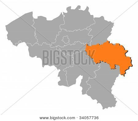 Map Of Belgium, Liège Highlighted