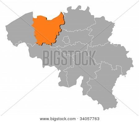 Map Of Belgium, East Flanders Highlighted