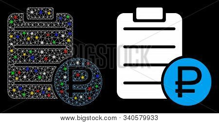 Flare Mesh Rouble Price List Icon With Sparkle Effect. Abstract Illuminated Model Of Rouble Price Li