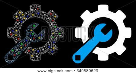 Flare Mesh Service Tools Icon With Glitter Effect. Abstract Illuminated Model Of Service Tools. Shin